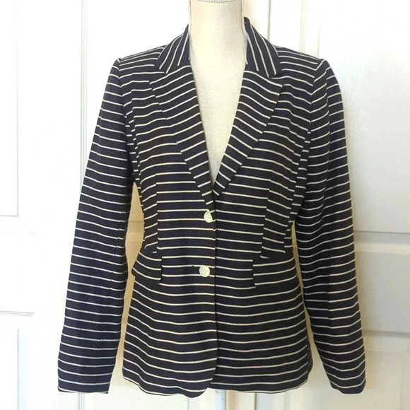 1901 Linen Blend Navy and white Striped Blazer - Picture 1 of 6